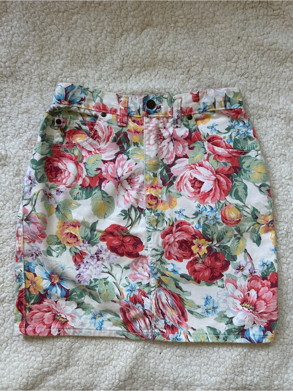 Vintage Zena Floral Denim Skirt Multicolor Print 2